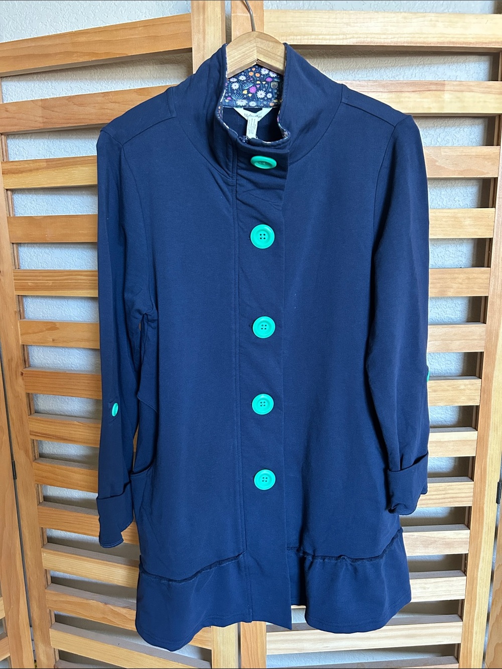 Matilda Jane Navy Trench Coat with Teal Buttons